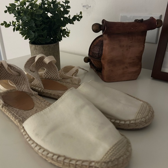 J. Crew Shoes - J. Crew Dorsey Lace up Cream Canvas Espadrille Flats